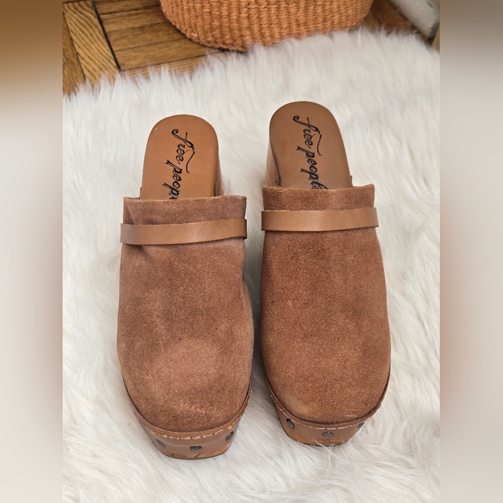 Free People Tan Suede Mules